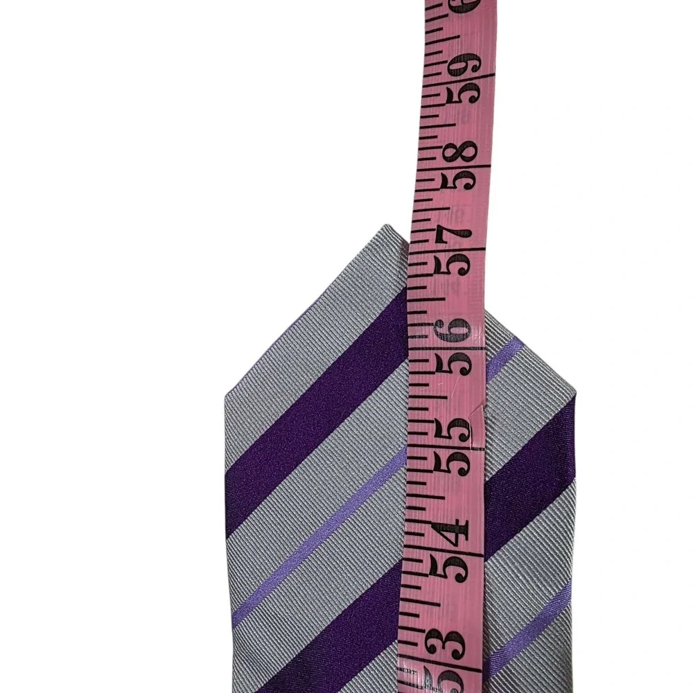 NWT George Neale Mens REPP Striped Silk‎ Necktie Purple Grey Formal Business